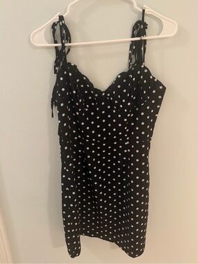 SHEIN Black & White Polka Dot Tie-Strap Mini Dress